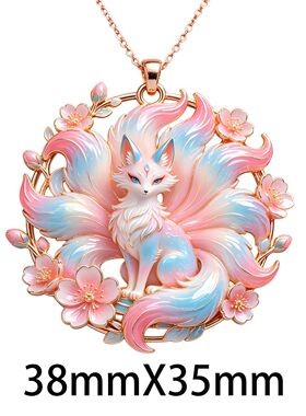 桃粉灵狐金属项链吊坠蜜