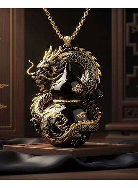 上新玄黑珐琅黑龙福禄吊