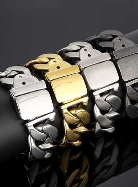 钛钢手链 欧美2024新款男士古巴手链粗款素链霸气潮流蹦迪首饰品