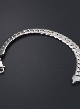 简约银色蛇骨手链男士嘻哈潮流时尚手环宽约8mm情侣学生饰品钛钢