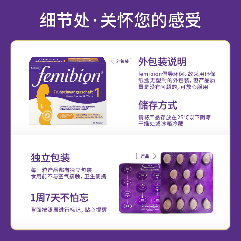 孕早期活性叶酸伊维安femibion1段复合维生素4周*1盒（共28天） - 图3