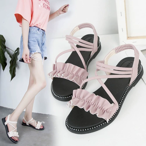 Сандалии, летняя обувь, универсальные туфли, коллекция 2022, в цветочек, стиль бохо