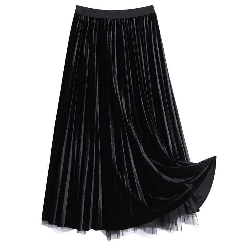 丝绒秋冬中长款两面穿垂坠感半身裙 美人畔半身裙