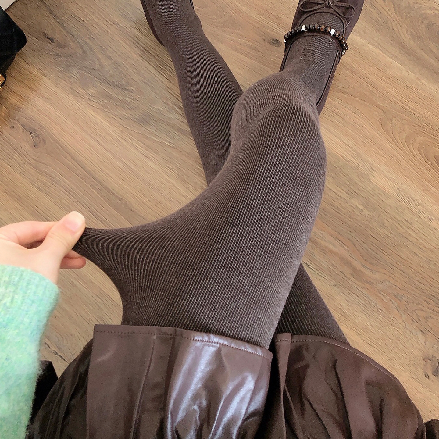 秋冬季加绒咖啡色打底裤袜女外穿加厚保暖烟灰色连裤袜显瘦踩脚袜 - 图1