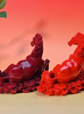 朱砂摆件马上发财公司办公室家居装饰客厅摆设马百财红色白菜