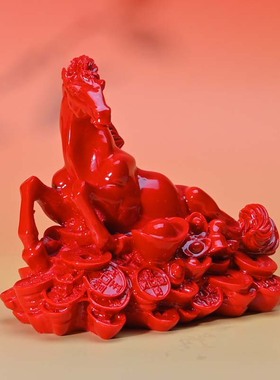 朱砂摆件马上发财公司办公室家居装饰客厅摆设马百财红色白菜