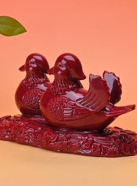 朱砂一对大号鸳鸯摆件百年好合天生一对礼物结婚床头摆件紫金砂