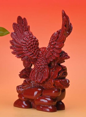 原料朱砂大展宏图老鹰摆件新中式家居客厅办公桌面装饰工艺品)