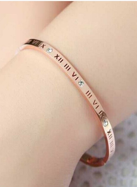 镶钻罗马数字钛钢不褪色学生手镯