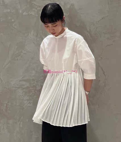 独+原D~小众设计感 C1ane家 松本惠奈 收腰款显瘦百搭褶皱衬衣衫 - 图2