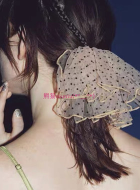 甜美植绒波点荷叶边发夹发饰发圈