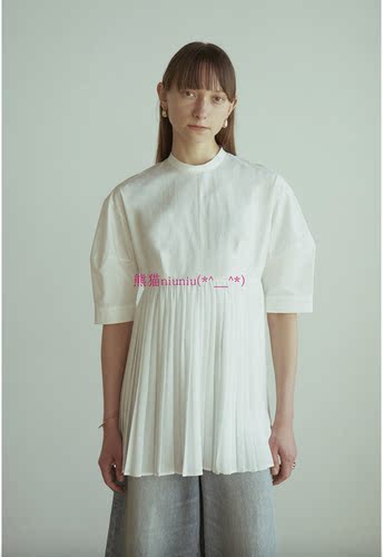 独+原D~小众设计感 C1ane家 松本惠奈 收腰款显瘦百搭褶皱衬衣衫 - 图0