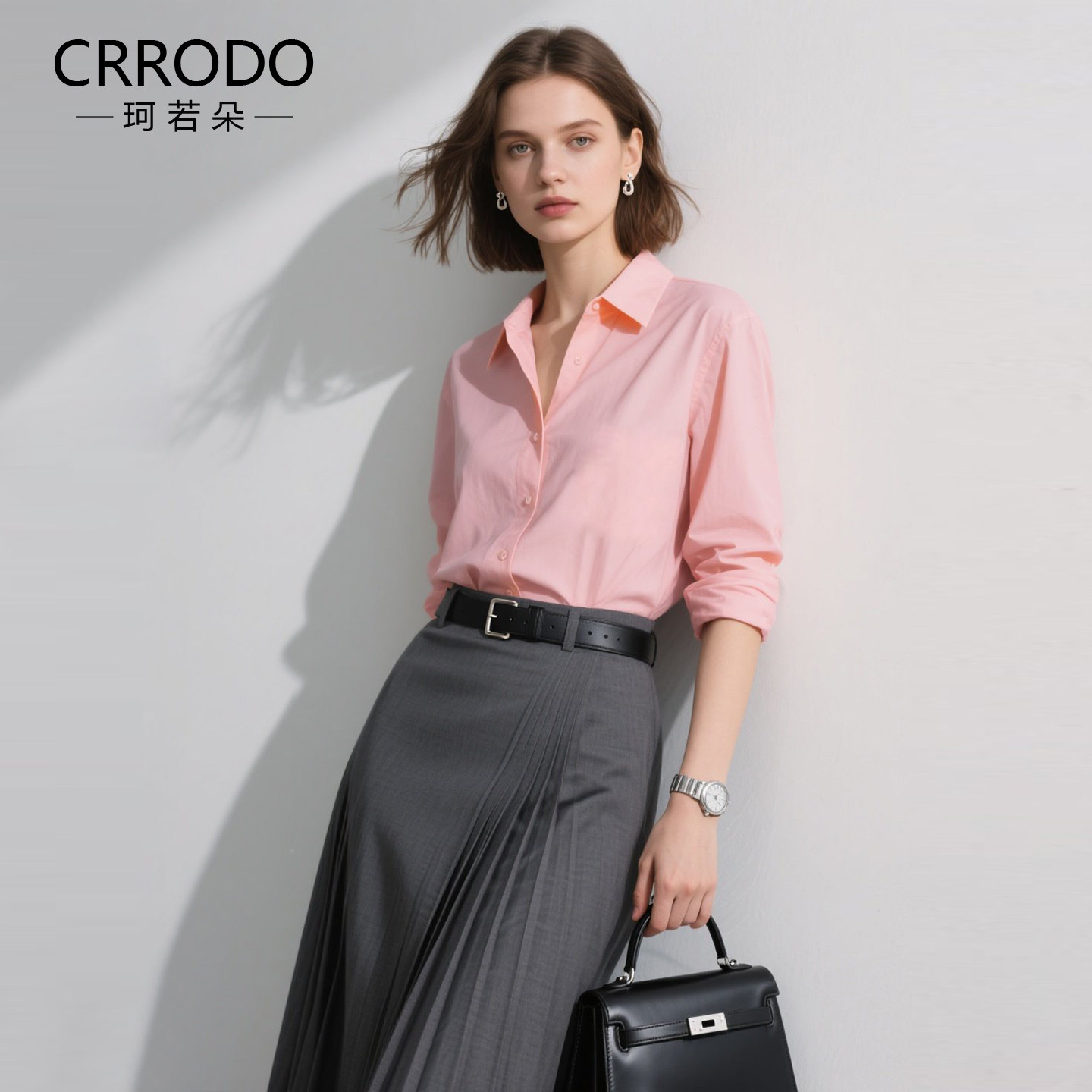 粉色纯棉衬衫女长袖2025秋季新款高级感时尚气质通勤职业商务衬衣