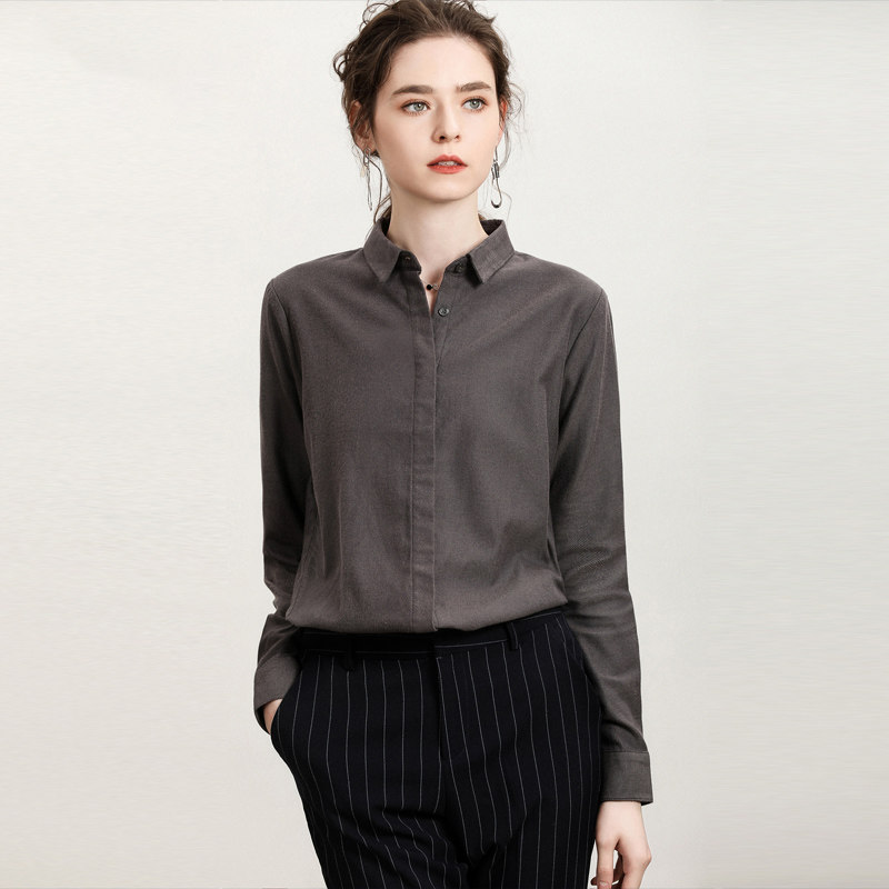 磨毛长袖纯色宽松洋气秋冬款灰衬衫 crrodo衬衫