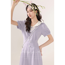 Zhang soda Taro Clay Milk Freeze Roll Summer new womens style Purple Temperament Design Sense Short Sleeve Dress Dress