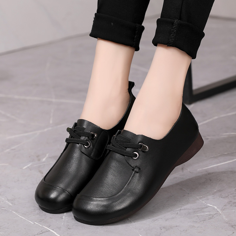 软皮一脚蹬懒人鞋深口大码单鞋女平底妈妈鞋真皮软底轻便春季2025,淘宝优惠券,粉丝福利购,淘宝优惠卷