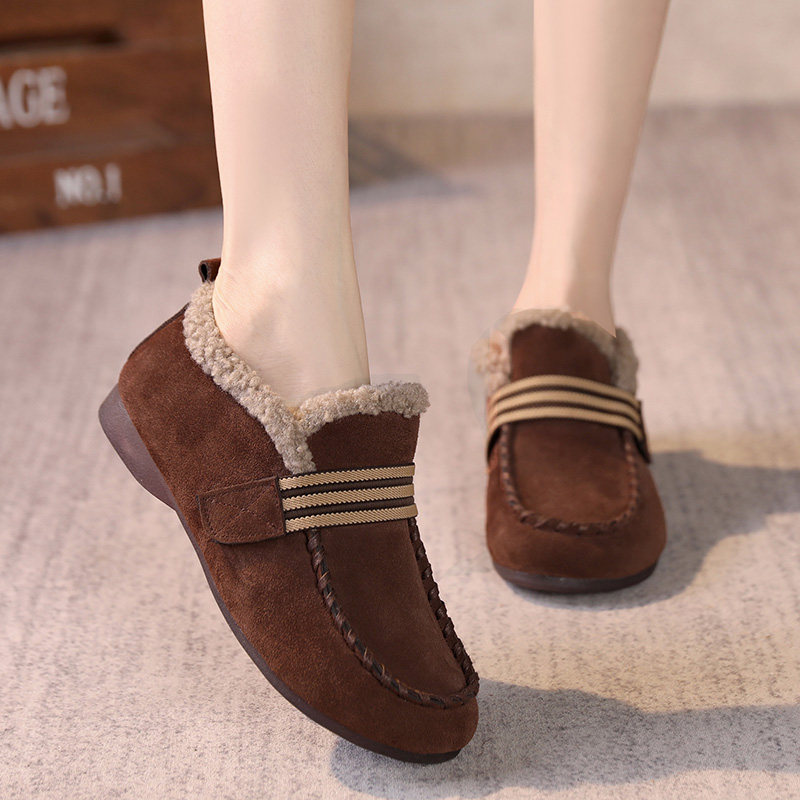 秋冬新款脚宽胖外穿43大码平底女棉鞋2025一脚蹬牛筋底真皮妈妈鞋,淘宝优惠券,粉丝福利购,淘宝优惠卷