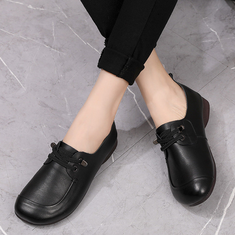 软皮一脚蹬懒人鞋深口大码单鞋女平底妈妈鞋真皮软底轻便春季2025,淘宝优惠券,粉丝福利购,淘宝优惠卷