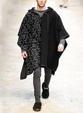 民族风宽松休闲斗篷披肩套头披风毛呢外套男潮Men's cloak jacket