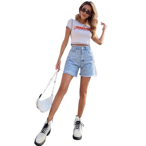 Loose casual female denim shorts high waist loose slim pants - 图2