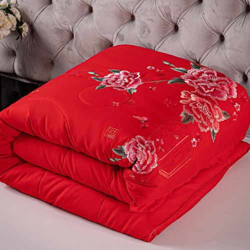 结婚绣花被子大红色喜被婚庆双人被芯加厚保暖刺绣冬被新婚陪嫁礼 - 图0