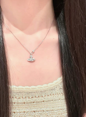 西太后别针土星s999纯银项链女款吊坠轻奢高级感闪钻锁骨链送女友