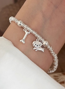 新款猫咪小鱼可爱狗盘缠手链女小众设计银圈手饰礼物ins风可爱情