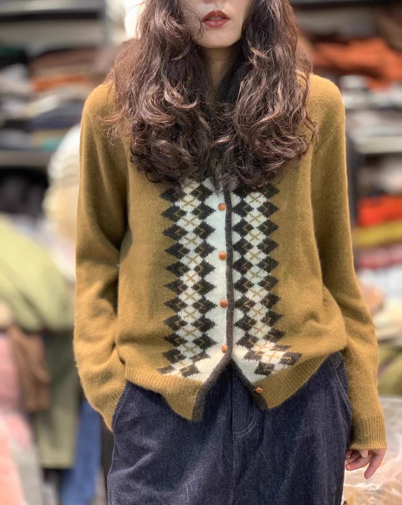 秋冬新款气质菱形格纹100%纯山羊绒开衫女英伦风简约针织毛衣外套,淘宝优惠券,粉丝福利购,淘宝优惠卷