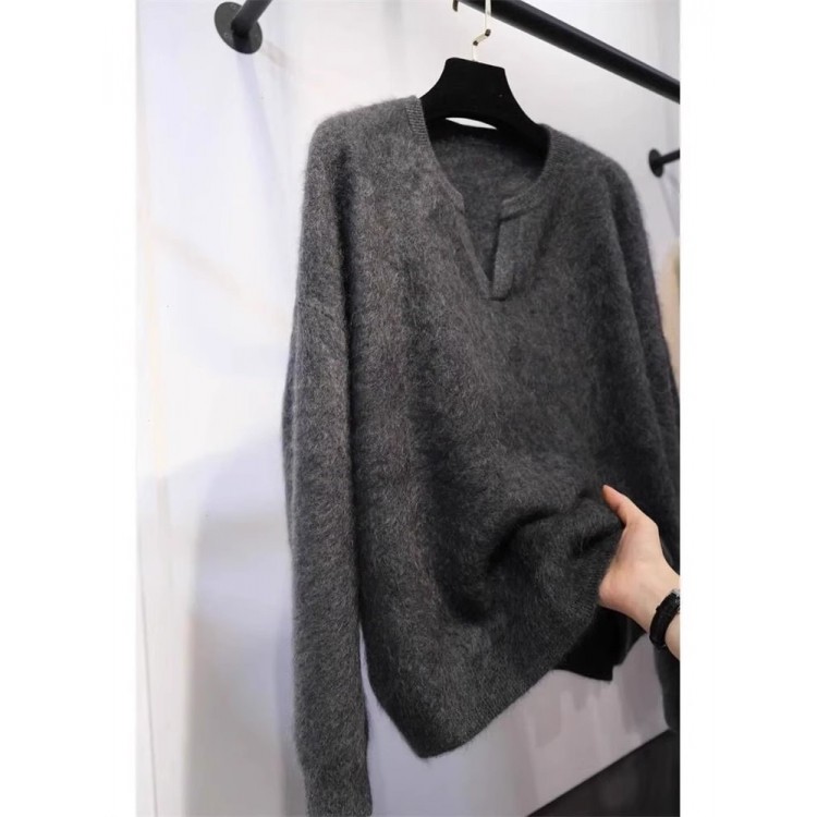 2025秋冬新款100%纯山羊绒套头毛衣女灰色宽松大码显瘦针织打底衫,淘宝优惠券,粉丝福利购,淘宝优惠卷