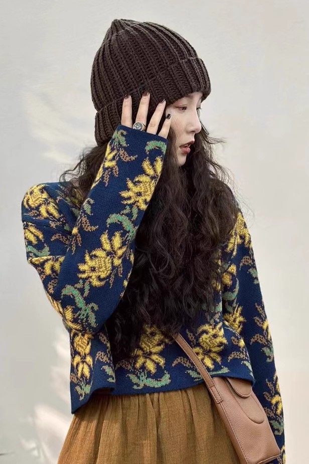 100%纯山羊绒毛衣女短款2025秋冬新款复古提花拼色针织加厚打底衫,淘宝优惠券,粉丝福利购,淘宝优惠卷