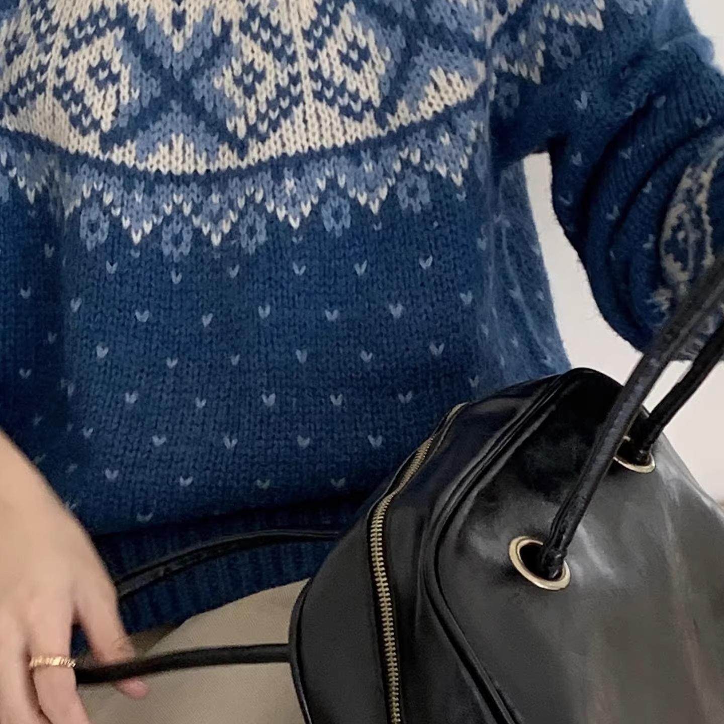 100%山羊绒复古费尔岛毛衣女2025秋冬新款宽松大码加厚针织打底衫,淘宝优惠券,粉丝福利购,淘宝优惠卷