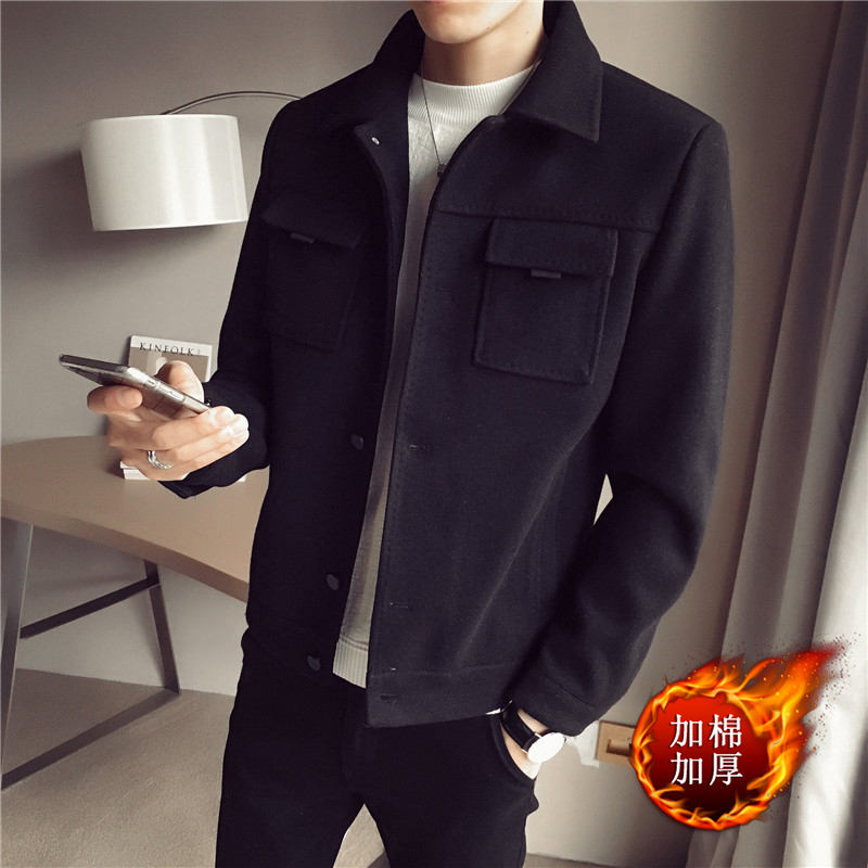 新款秋冬青年潮流休闲翻领风衣呢子外套 2018 呢大衣男短款韩版修身 新款秋冬青年潮流休闲翻领风衣呢子外套 2018 呢大衣男短款韩版修身