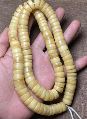 藏传牛骨念珠糯黄开片老牛骨大肠扇面脖挂手持佛珠文玩14mm