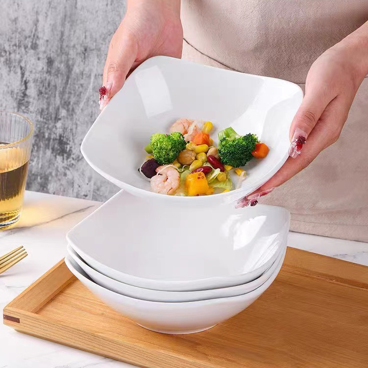 新款陶瓷盘异性四角沙拉碗盘8英寸家用深菜盘子简约网红翘脚菜碟 - 图0