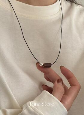 中性油蜡绳木头项链随意调节长度