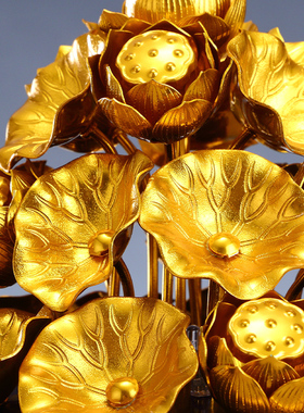 仿真鎏金莲花供佛前的用品莲花灯