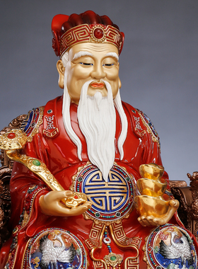 黄铜彩土地公土地婆婆神像摆件