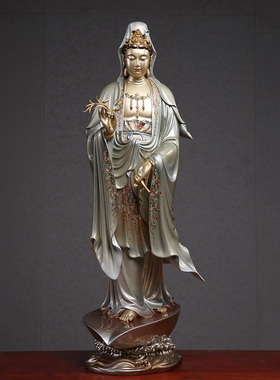 一叶观音摆件黄铜观音佛像供奉
