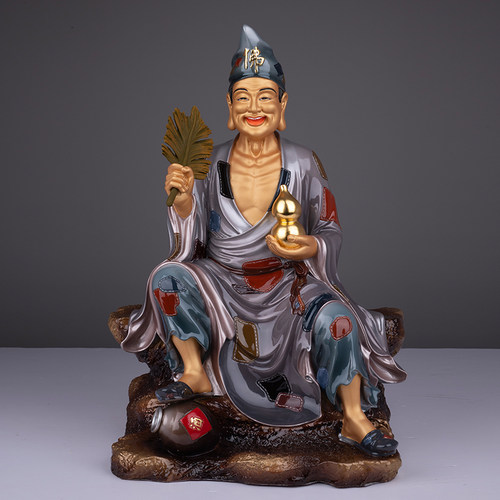 黄铜贴金活佛济公摆件 济公像供奉道济和尚师傅降龙罗汉菩萨佛像 - 图2