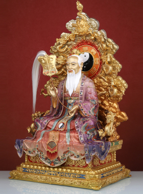 黄铜紫袍九龙太上老君神像摆件