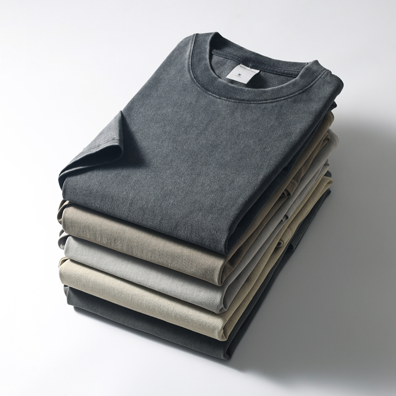 美式复古！水洗做旧！全棉磨毛！2024春夏新款男士休闲短袖T恤衫 - 图0