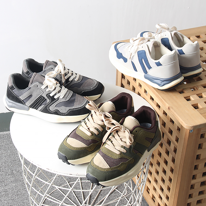 复古溶解法训鞋！超纤皮拼接！潮流拼色男士时尚系带运动鞋休闲鞋 - 图0