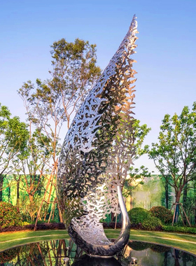 不锈钢大型叶子城市雕塑艺术品