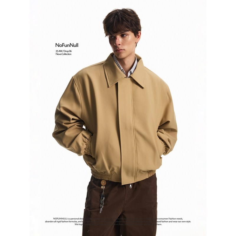 NOFUNNULL 美式cleanfit双拉链垫肩夹克男秋季短宽廓形bomber外套,淘宝优惠券,粉丝福利购,淘宝优惠卷