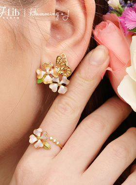 韩国四叶草HummingJ戒指气质森系