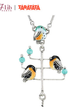 法国TARATATA三只蓝鸟在树上项链女创意夸张吊坠冬季个性潮毛衣链