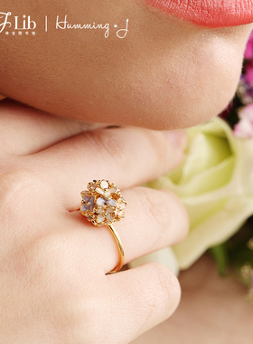 四叶草花球单身食指戒指女韩版