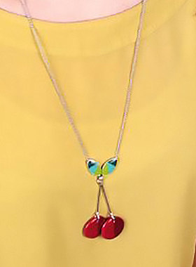 法国TARATATA BIGARREAU珐琅彩红色樱桃吊坠女纯银项链个性毛衣链