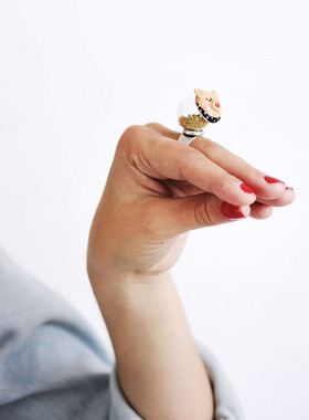 法国水晶球小猪戒指ins女朋友