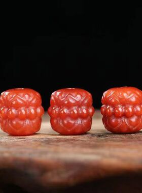 天然南红玛瑙并蒂莲配饰文玩配件材料DIY手工艺品配件精工雕琢